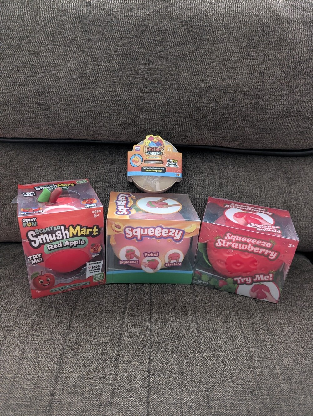 Squeeezy Peach, Strawberry, Smushmart Scented Red Apple & Mystery Dumpling